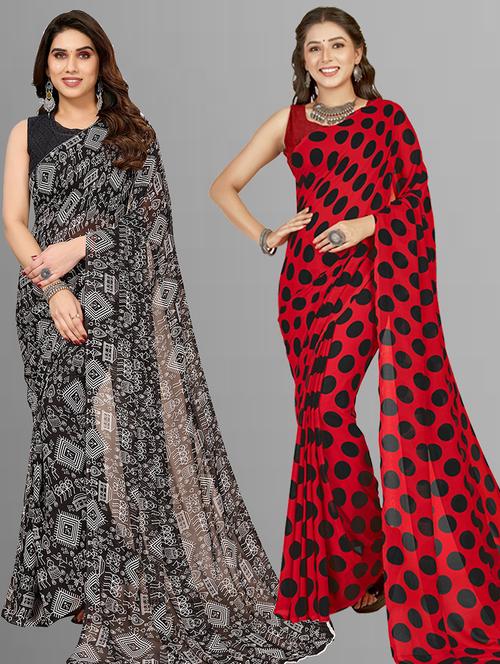 pack of 2 printed casual wear sarees with blouse - 21402954 - Very Small Image - 1