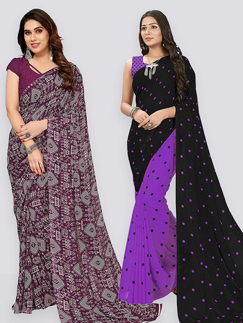 pack of 2 printed casual wear sarees with blouse - 21402957 - Very Small Image - 1