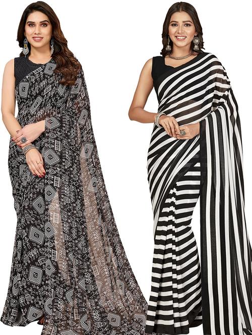 pack of 2 printed casual wear sarees with blouse - 21402961 - Very Small Image - 1