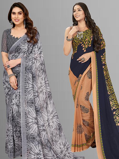 pack of 2 printed casual wear sarees with blouse - 21402962 - Very Small Image - 1