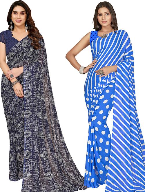 pack of 2 casual wear combo sarees with blouse - 21402963 - Very Small Image - 1