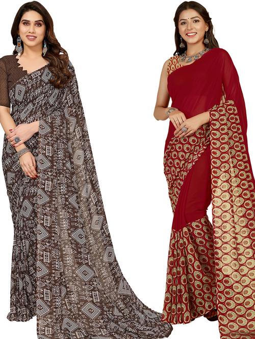 pack of 2 printed casual wear sarees with blouse - 21402968 - Very Small Image - 1