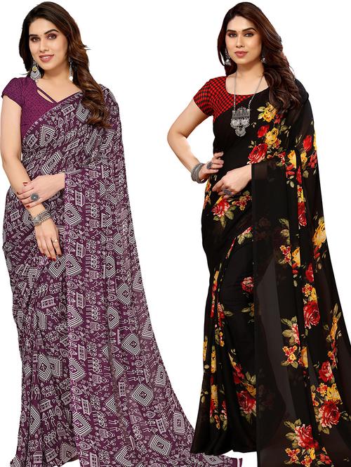 pack of 2 printed casual wear sarees with blouse - 21402969 - Very Small Image - 1
