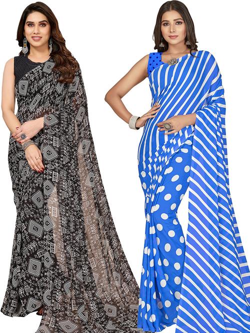 pack of 2 printed casual wear sarees with blouse - 21402972 - Very Small Image - 1