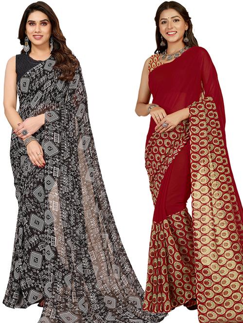 pack of 2 printed casual wear sarees with blouse - 21402973 - Very Small Image - 1