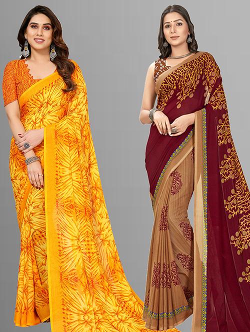 pack of 2 printed casual wear sarees with blouse - 21402976 - Very Small Image - 1