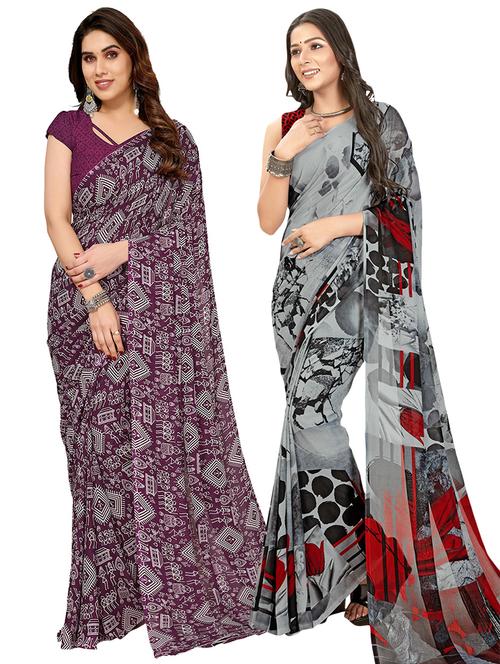 pack of 2 printed casual wear sarees with blouse - 21402978 - Very Small Image - 1
