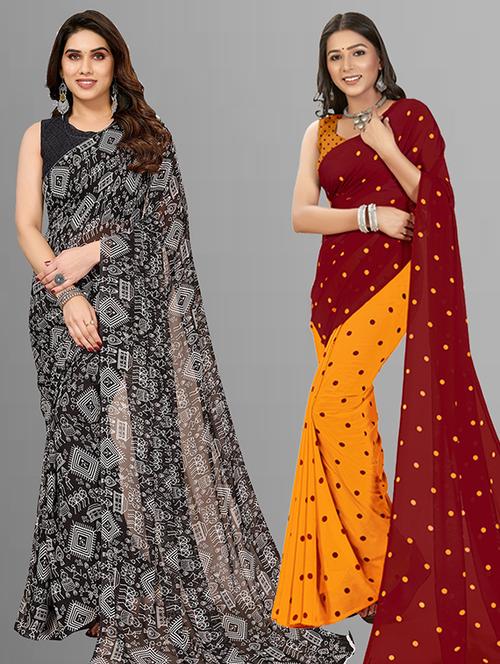 pack of 2 printed casual wear sarees with blouse - 21402979 - Very Small Image - 1