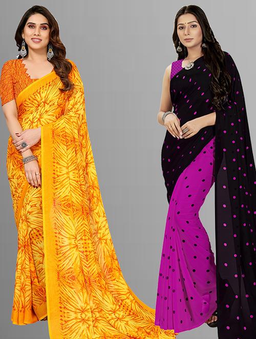 pack of 2 printed casual wear sarees with blouse - 21402980 - Very Small Image - 1