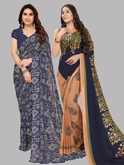 pack of 2 casual wear combo sarees with blouse - 21402981 - Very Small Image - 1