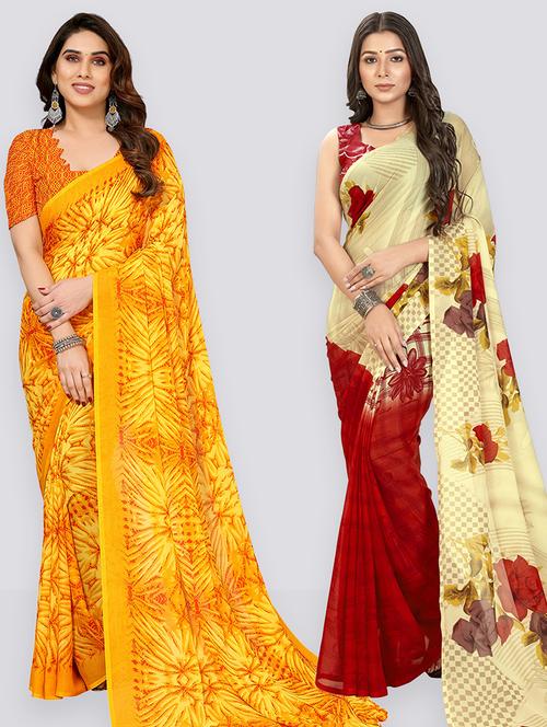 pack of 2 casual wear combo sarees with blouse - 21402982 - Very Small Image - 1