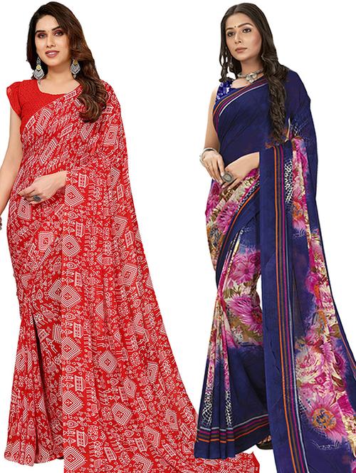 pack of 2 printed casual wear sarees with blouse - 21402989 - Very Small Image - 1