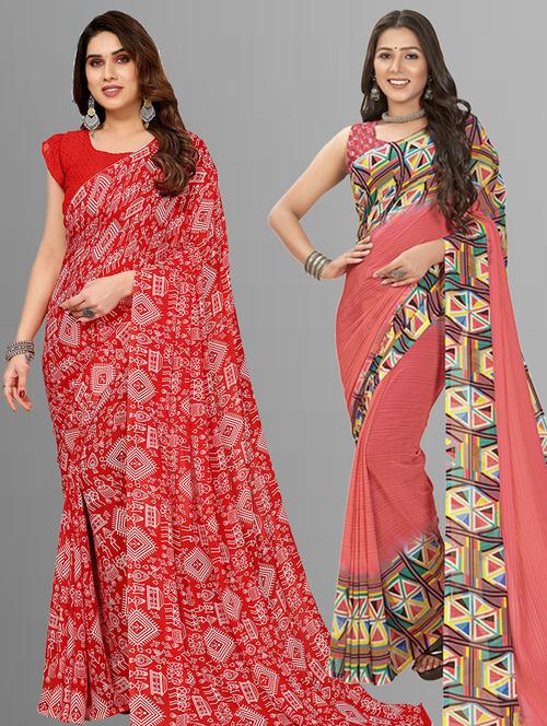 pack of 2 casual wear combo sarees with blouse - 21402990 - Very Small Image - 1