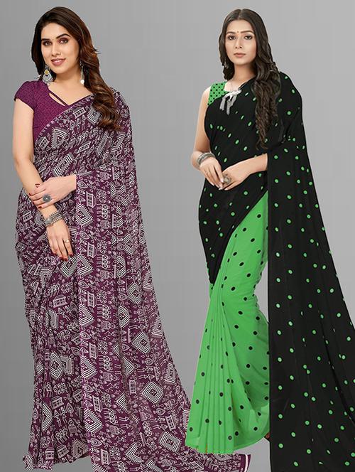 pack of 2 casual wear combo sarees with blouse - 21402992 - Very Small Image - 1