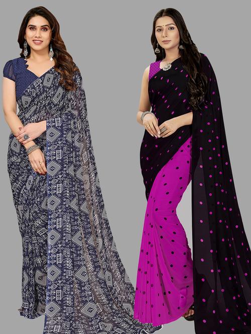 women pack of 2 casual wear combo sarees with blouse - 21402998 - Very Small Image - 1