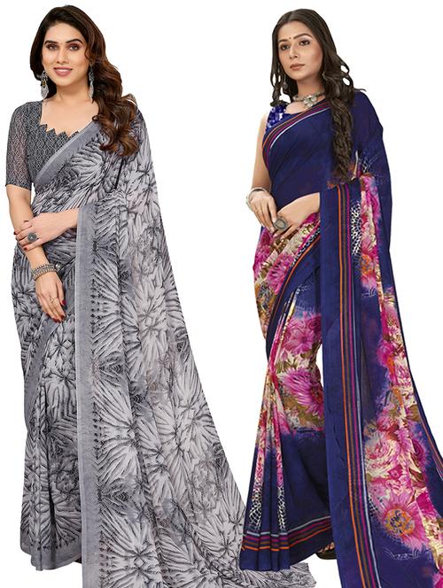 women pack of 2 casual wear combo sarees with blouse - 21402999 - Very Small Image - 1