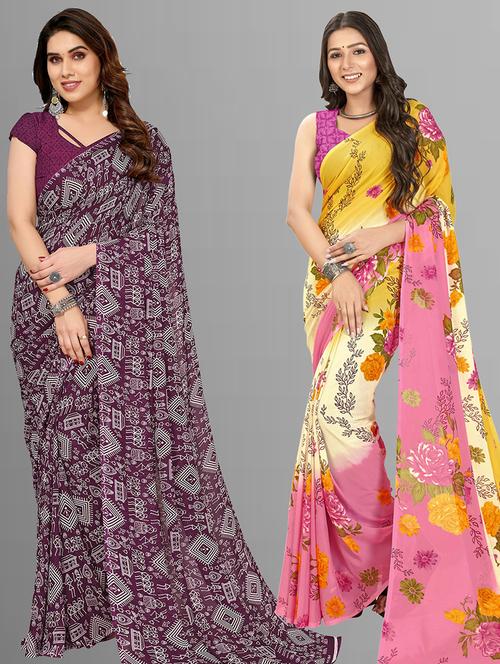 women pack of 2 casual wear combo sarees with blouse - 21403000 - Very Small Image - 1