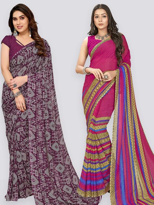women pack of 2 casual wear combo sarees with blouse - 21403001 - Very Small Image - 1