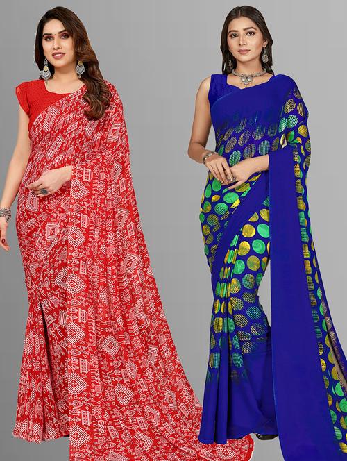 women pack of 2 casual wear combo sarees with blouse - 21403004 - Very Small Image - 1