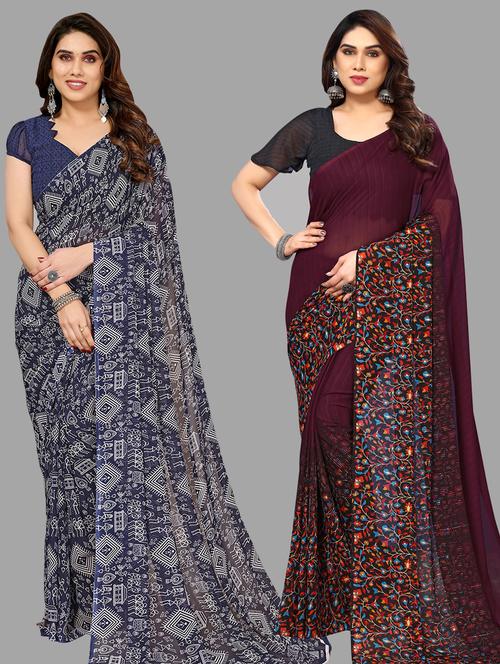 women pack of 2 casual wear sarees with blouse - 21403005 - Very Small Image - 1