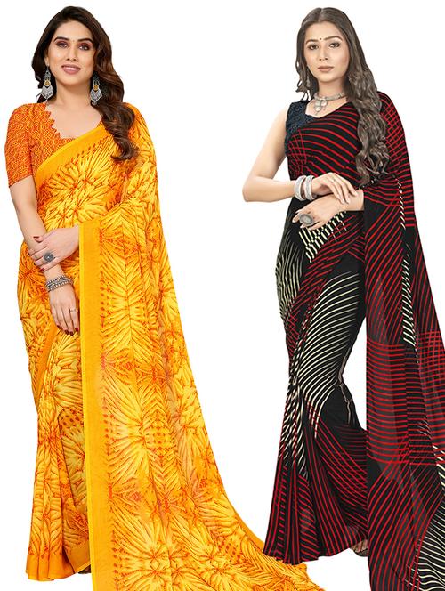 women pack of 2 casual wear sarees with blouse - 21403006 - Very Small Image - 1