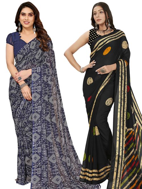 women pack of 2 casual wear sarees with blouse - 21403009 - Very Small Image - 1