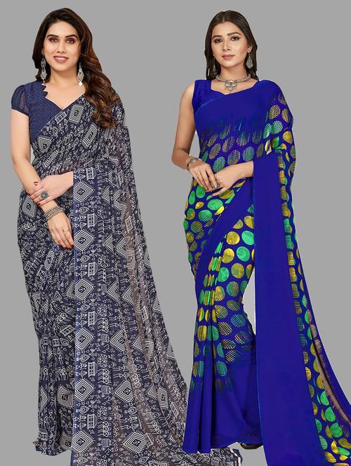 women pack of 2 casual wear combo sarees with blouse - 21403012 - Very Small Image - 1