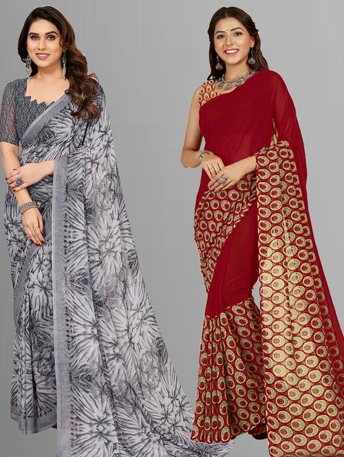 women pack of 2 casual wear sarees with blouse - 21403016 - Very Small Image - 1