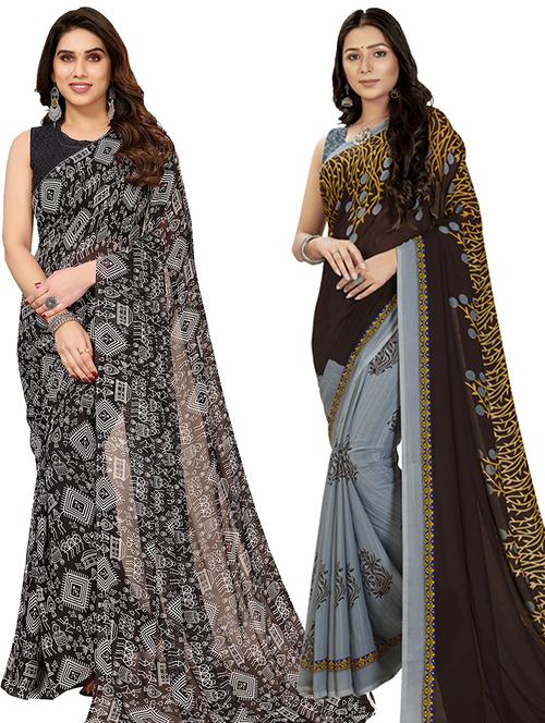women pack of 2 casual wear sarees with blouse - 21403019 - Very Small Image - 1