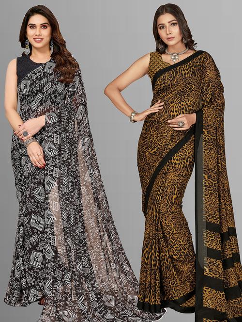 women pack of 2 casual wear sarees with blouse - 21403022 - Very Small Image - 1