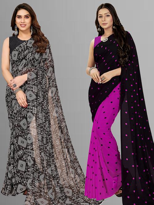 women pack of 2 casual wear combo sarees with blouse - 21403023 - Very Small Image - 1