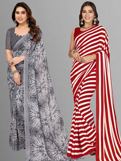 women pack of 2 casual wear combo sarees with blouse - 21403030 - Very Small Image - 1