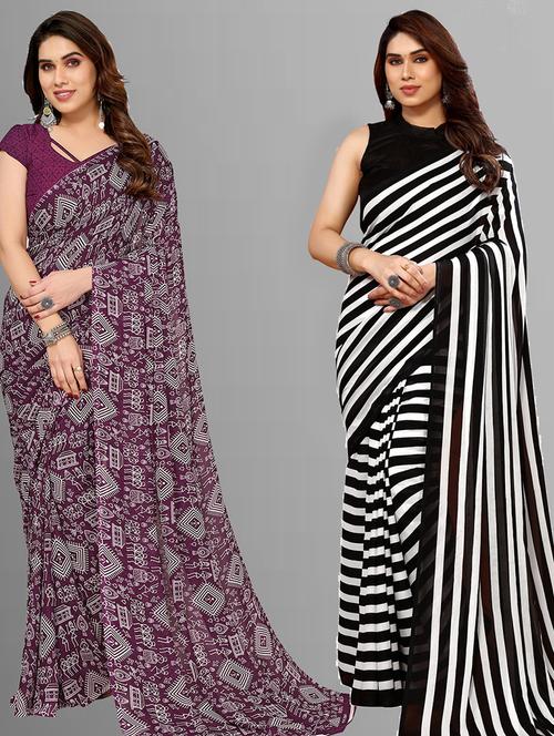 women pack of 2 casual wear combo sarees with blouse - 21403034 - Very Small Image - 1