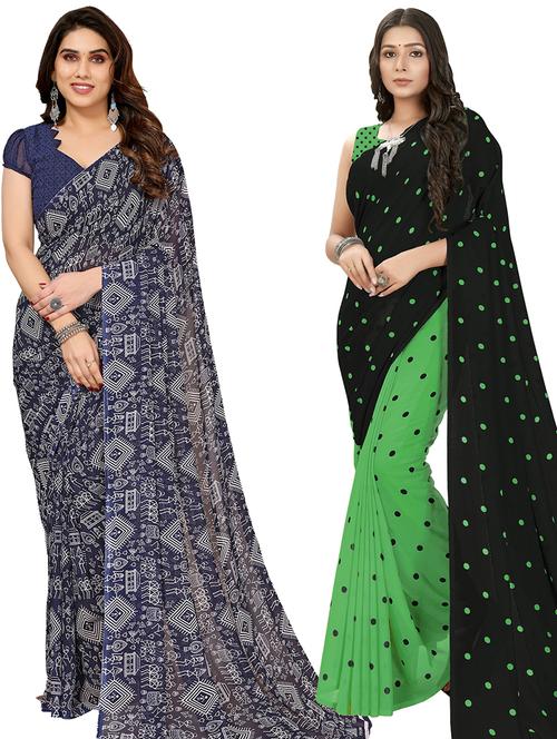 women pack of 2 casual wear combo sarees with blouse - 21403038 - Very Small Image - 1