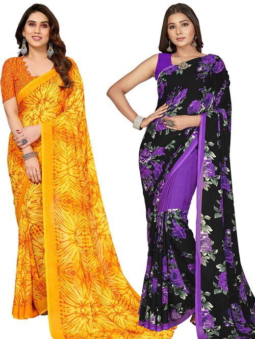 women pack of 2 casual wear combo sarees with blouse - 21403039 - Very Small Image - 1