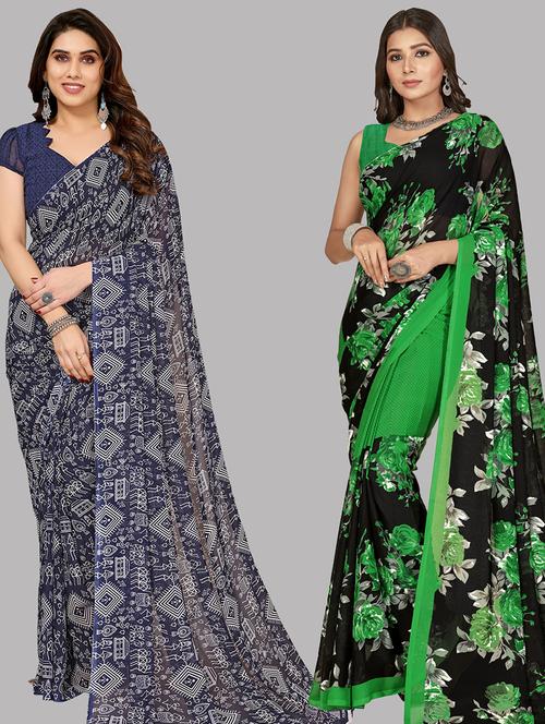 women pack of 2 casual wear combo sarees with blouse - 21403040 - Very Small Image - 1