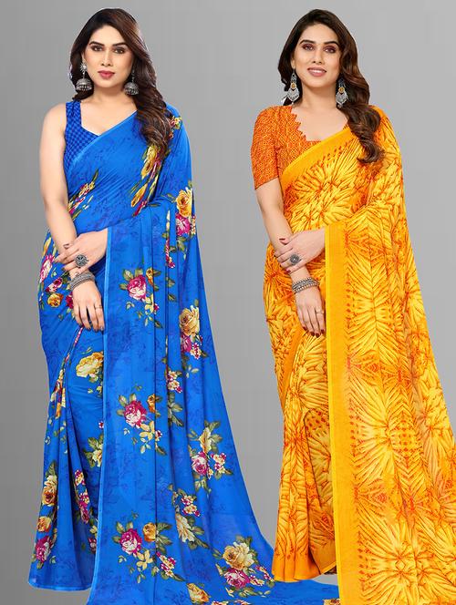 women pack of 2 casual wear sarees with blouse - 21403041 - Very Small Image - 1