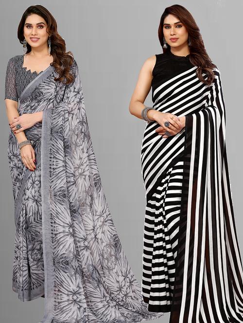 women pack of 2 casual wear combo sarees with blouse - 21403043 - Very Small Image - 1