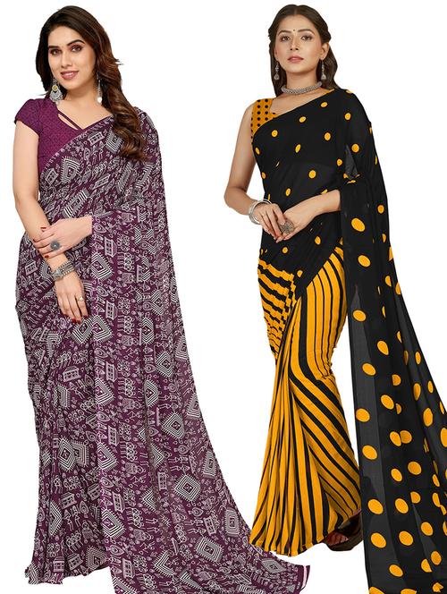 women pack of 2 casual wear combo sarees with blouse - 21403046 - Very Small Image - 1