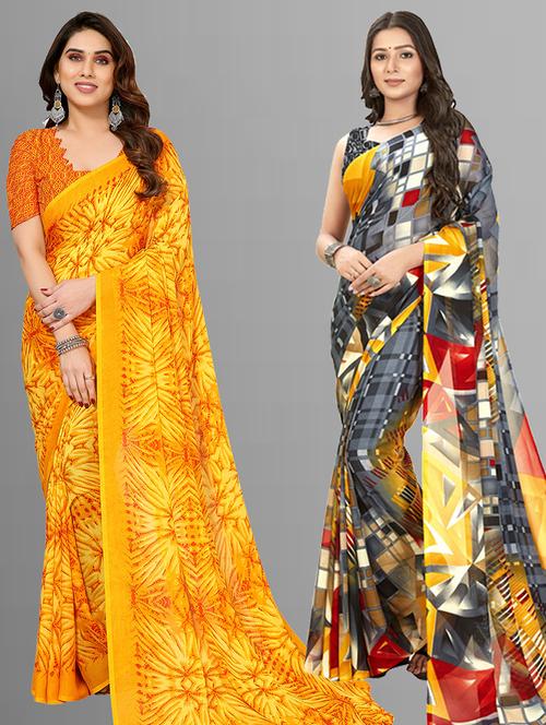 women pack of 2 casual wear sarees with blouse - 21403047 - Very Small Image - 1