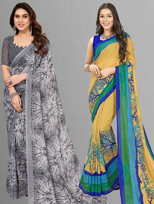 women pack of 2 casual wear sarees with blouse - 21403048 - Very Small Image - 1