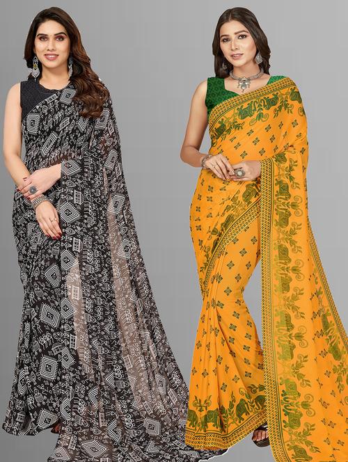 women pack of 2 casual wear combo sarees with blouse - 21403049 - Very Small Image - 1