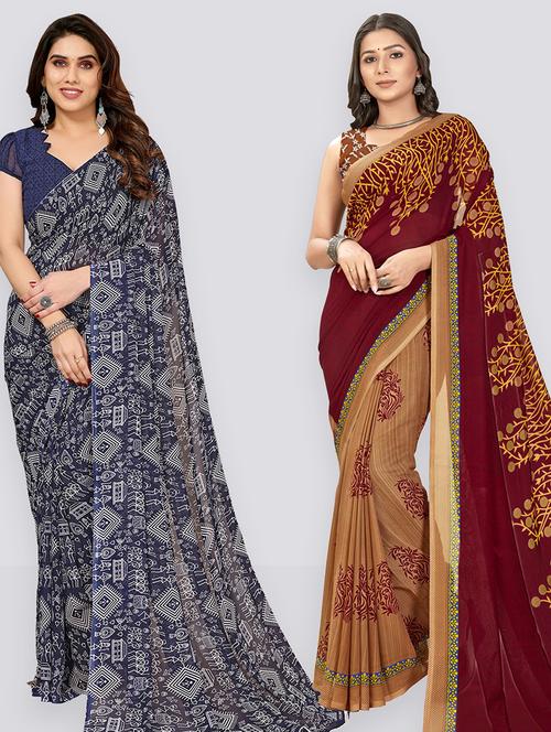women pack of 2 casual wear sarees with blouse - 21403052 - Very Small Image - 1