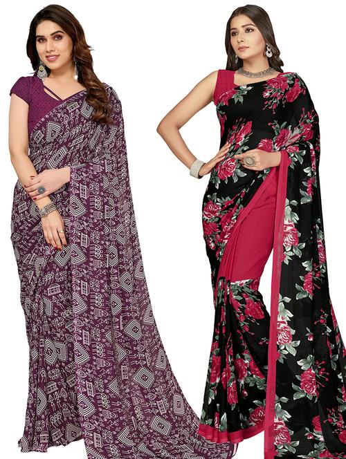 women pack of 2 casual wear combo sarees with blouse - 21403055 - Very Small Image - 1