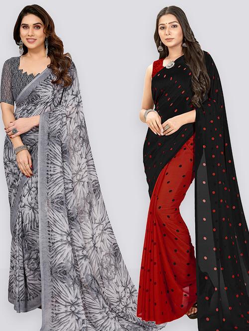 women pack of 2 casual wear sarees with blouse - 21403056 - Very Small Image - 1