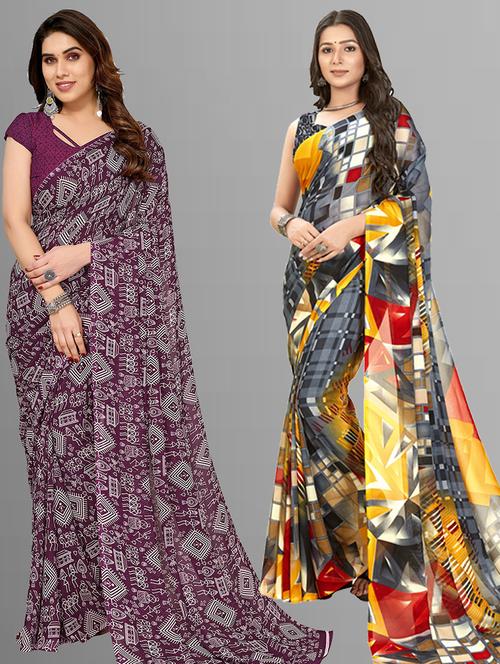women pack of 2 casual wear sarees with blouse - 21403061 - Very Small Image - 1