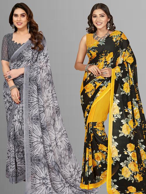 women pack of 2 casual wear combo sarees with blouse - 21403065 - Very Small Image - 1