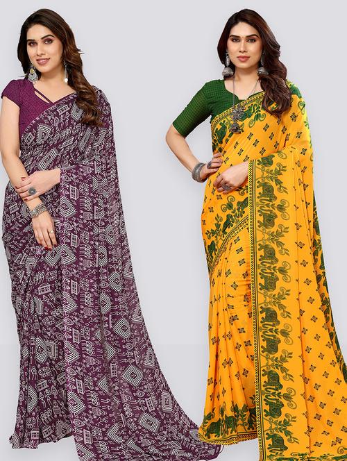 women pack of 2 casual wear sarees with blouse - 21403070 - Very Small Image - 1