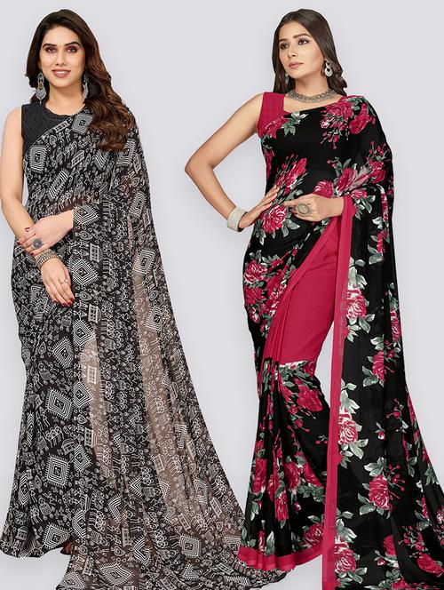 women pack of 2 casual wear combo sarees with blouse - 21403073 - Very Small Image - 1