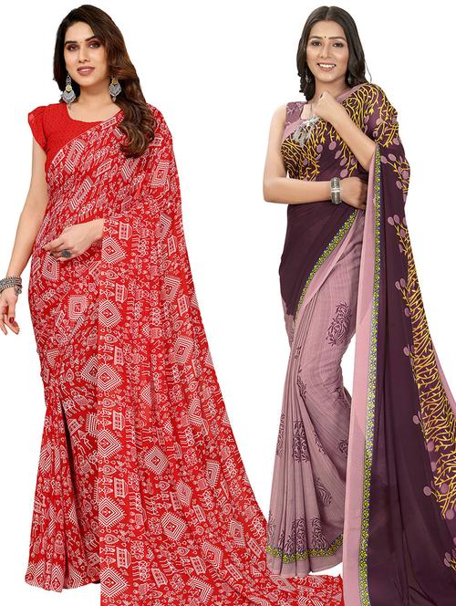 women pack of 2 casual wear sarees with blouse - 21403074 - Very Small Image - 1
